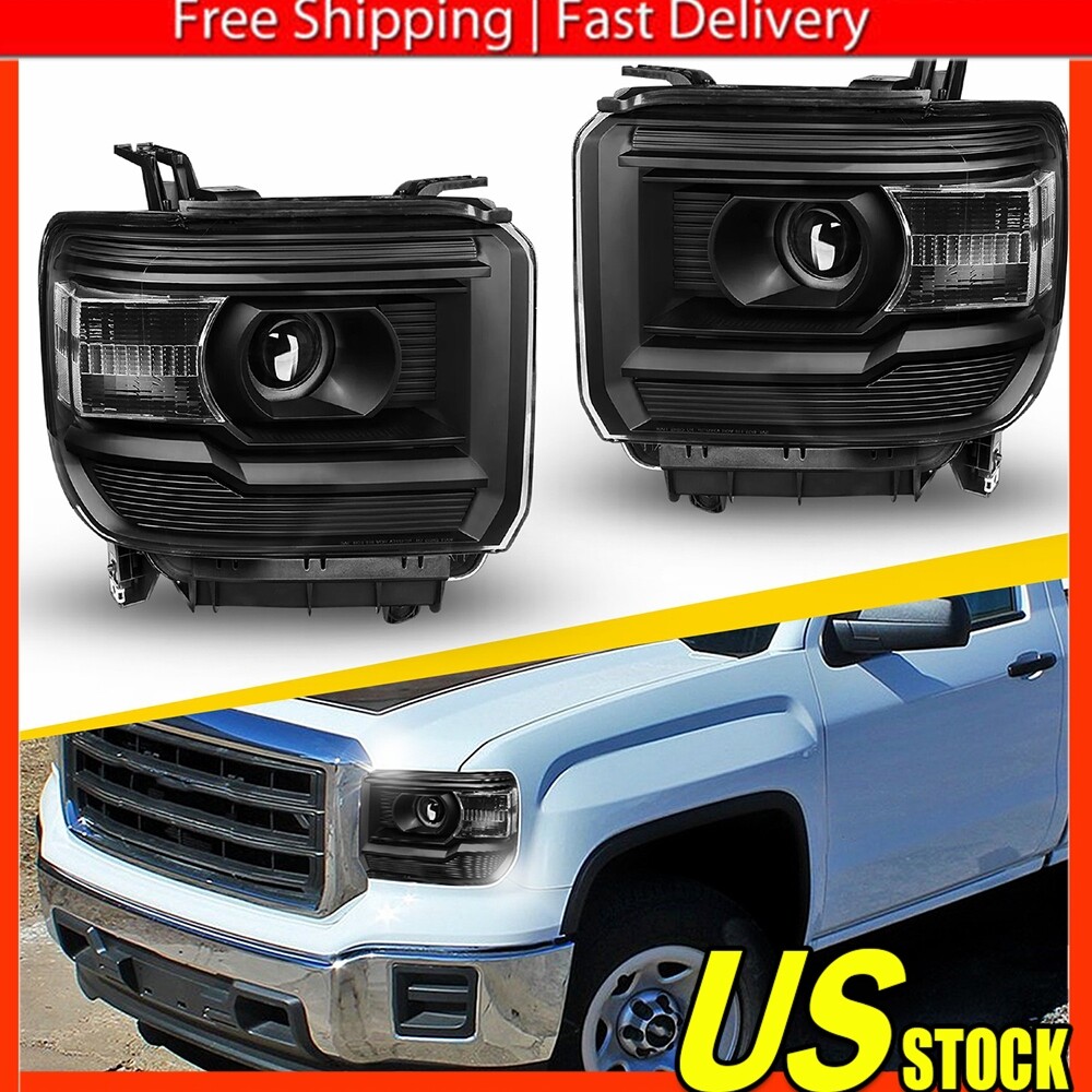 FOR 14-18 GMC SIERRA BLACK HOUSING WHITE CORNER PROJECTOR HEADLIGHT HEAD LAMPS