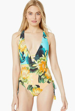 Lucky Brand Womens Strappy V-Neck One Piece Swimsuit Multi Size M 01060