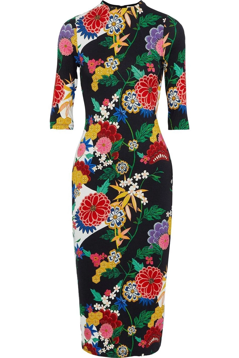 Alice Olivia Delora Mock Neck Fitted Dress Valley Lake Floral Black Size 2 NEW