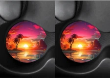 Nighttime Beach Scene Set of 2 Car Coasters Handmade