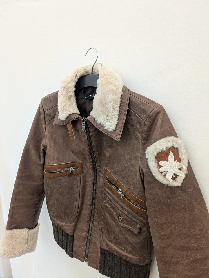 Chaqueta Iceberg Mujer L Cuero Vuelo Imitación Piel Cuello Aviador Militar Sherpa Foto 4 de 4