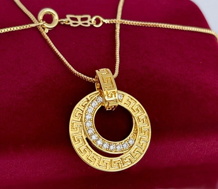 Deluxe Halskette Medallion Anhänger Zirkonia Collier 999er Gold 24K vergoldet - Bild 4 von 4