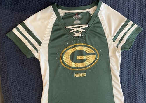 Majestic Green Bay Packers Women’s Jersey SZ Small Gold Accents - Picture 11 of 24