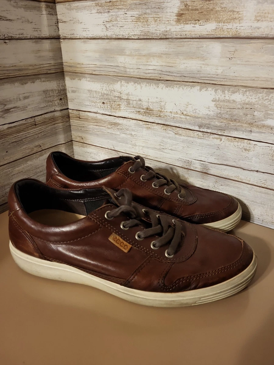 Mens Ecco Sneaker Shoes Danish Design Brown Leather Lace Up Casual