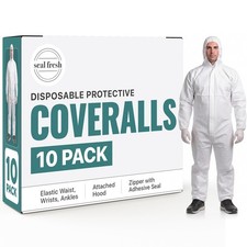 Seal Fresh Hazmat Suit X-Large Xl 10 Count Disposable Protective Coverall Hood
