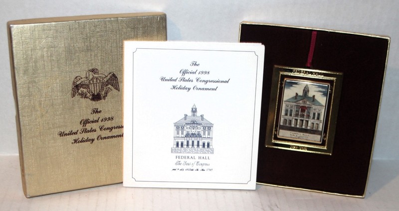 1998 UNITED STATES CONGRESSIONAL Holiday ORNAMENT Federal Hall NY w/box & papers