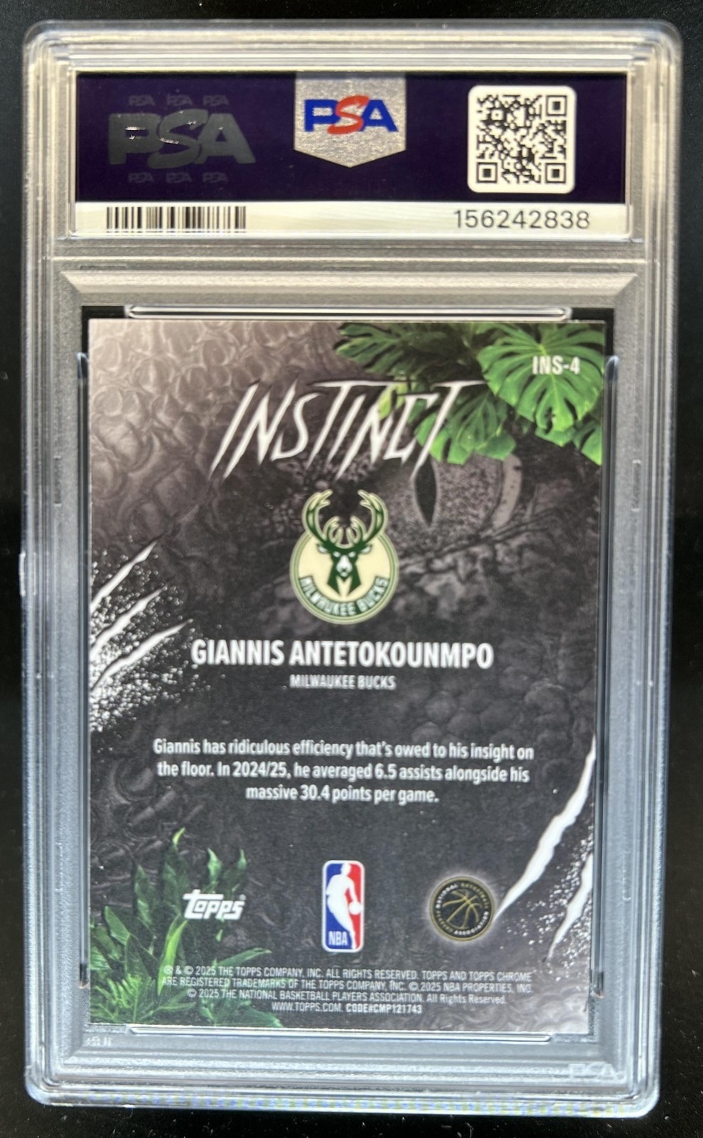 2025-26 Topps Chrome Giannis Antetokounmpo Instinct #INS-4 Bucks PSA 10 GEM MINT view 2