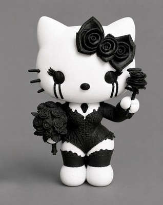 Hello Kitty Black Rose Goth Girl 3D Printed Horror Burlesque Figur Booty Emo