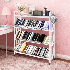 Modern Open 4 Tier Bookcase Metal Rolling Shelf with Brakes White 30LBS/Tier