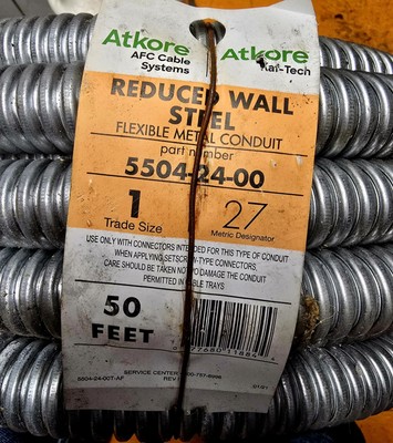 FLEXIBLE METAL CONDUIT, REDUCED WALL STEEL #5504-24-00, ID 1'', OD 1.38'', 50 FT, 