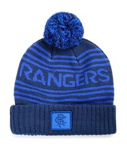 GLASGOW RANGERS FC TEXT BOBBLE KNITTED HAT NAVY - OFFICIAL FOOTBALL GIFT, WINTER