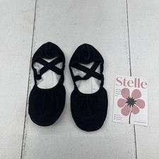 Stelle Ballet Dance Shoes Girls Size 9MW Black Stretch Canvas Leather Sole
