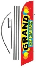 Grand Opening Advertising Feather Banner Swooper Flag Sign with Flag Pole Kit...