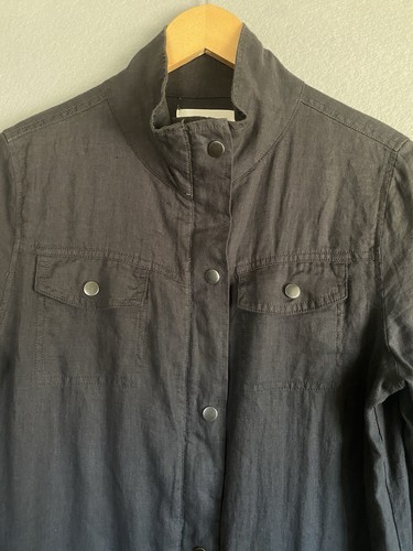 Artisan NY Full Zip Linen Jacket Women Size M Black Lagenlook Snap Utility - Picture 3 of 5