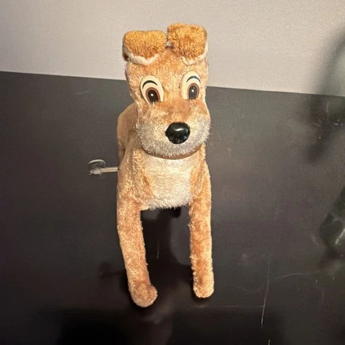 Marx Wind-Up Plush Dog Toy – Japan 1950s – Works, Bell key style