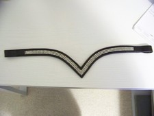 Schwarzes Leder V-förmiges Glitzer Stirnband mit Diamanten sehr guter Zustand