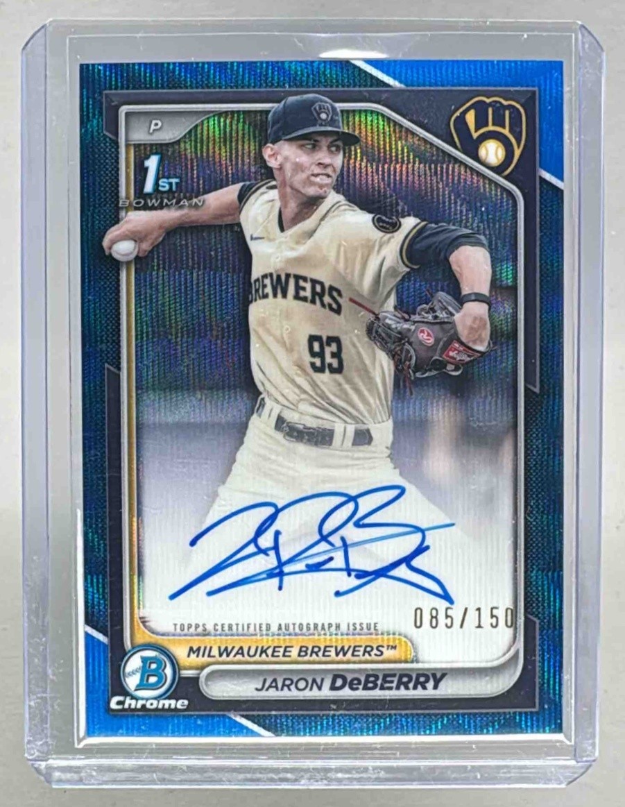 Jaron DeBerry 2024 Bowman Draft Blue Wave Refractor Chrome Auto 1st RC /150