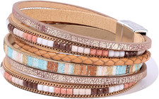 Boho Leather Wrap Bracelet Chunky Western Stackable Statement Bangle Cuff