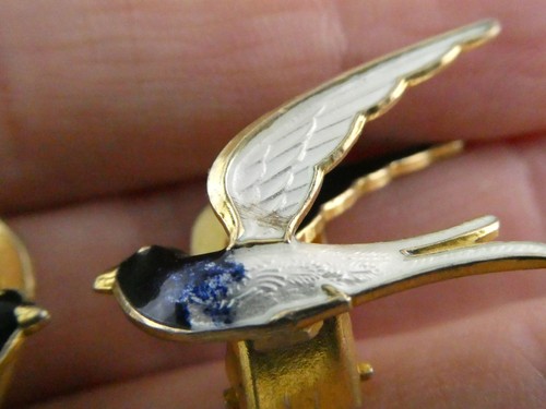 Norwegia Bernard Meldahl Pozłacane srebro szterlingowe Czarno-białe Ptak Klips na kolczyki - Zdjęcie 13 z 19