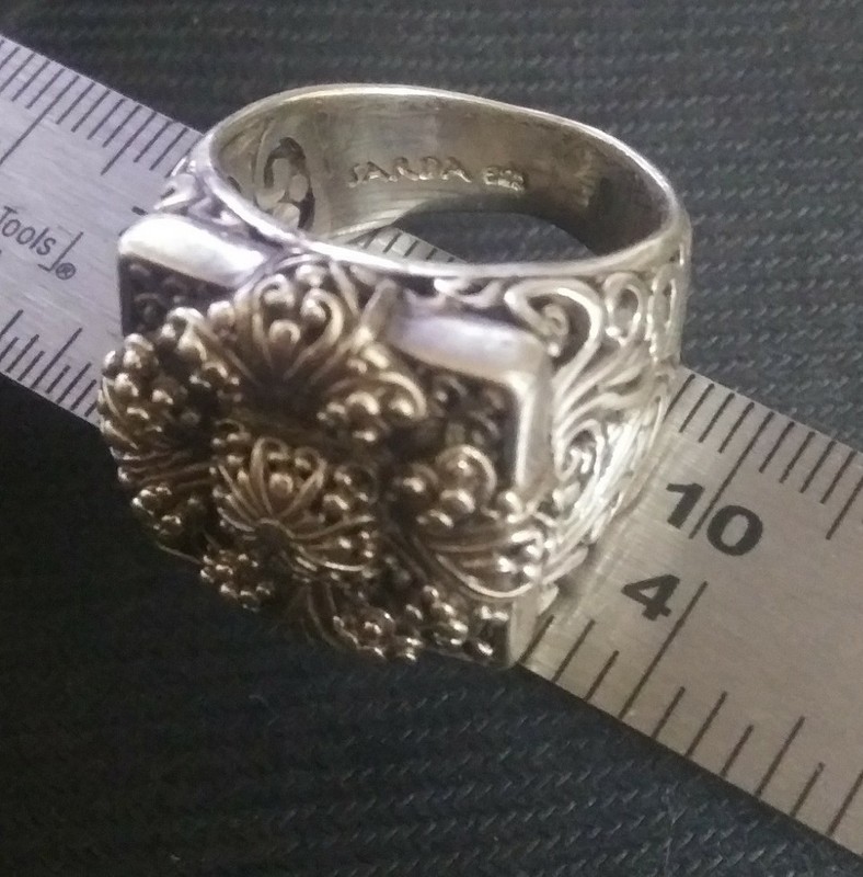 Sarda Bali Sterling 925 Silver Floral Scroll Cross Square Ring Sz 7