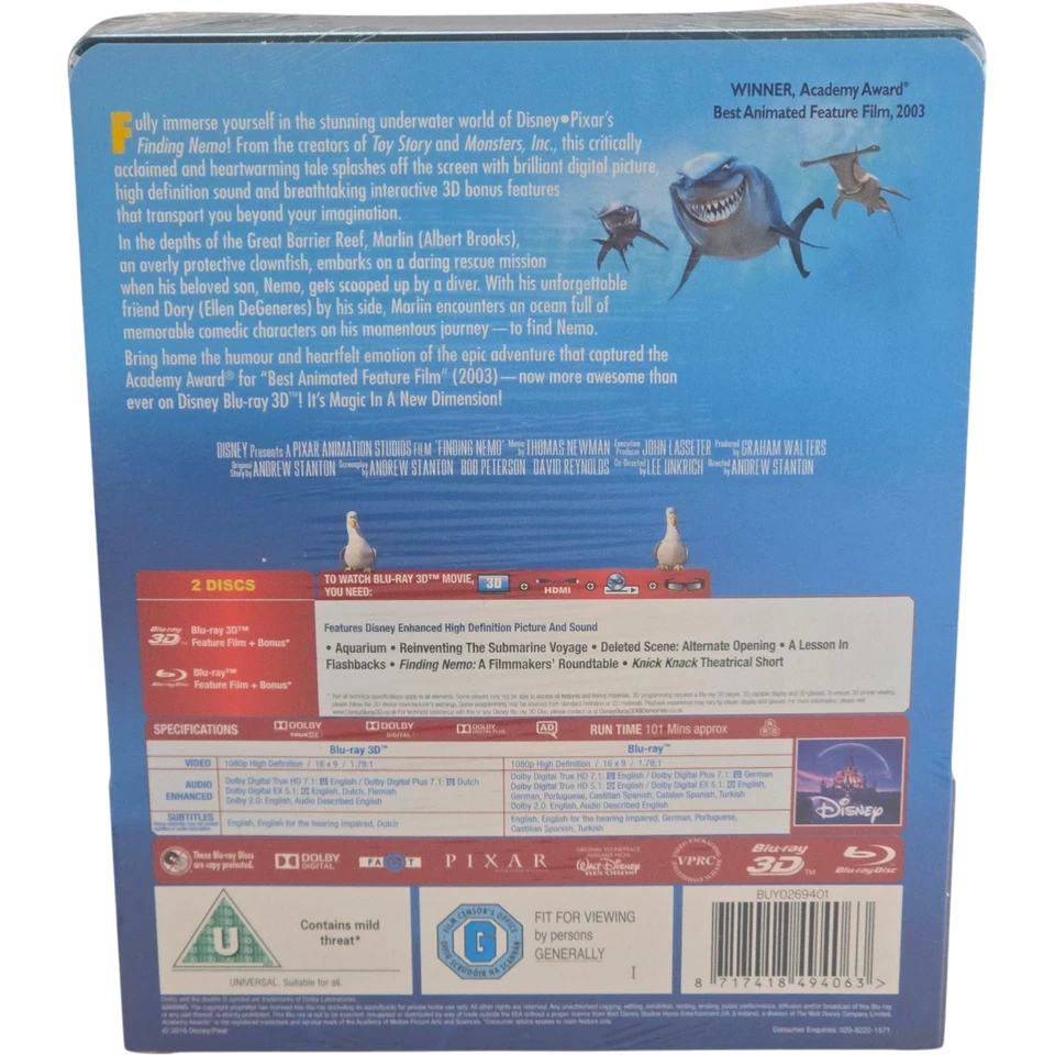 Nemo Blu-Ray 3D+2D Steelbook Zavvi Ausgabe Limitiert Wackelbild 2016 Region B - Bild 3 von 4