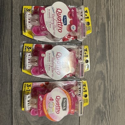 3 Box Of 3+1 Schick Quattro women 4 bladed razors disposable Raspberry Rain