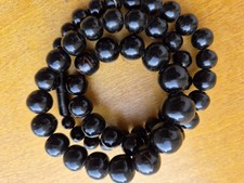 ANTIQUE NATURAL BLACK CORAL NECKLACE GRADUATED ROUND BEADS 58 GRAMS