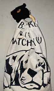 Homemade White/Black Cotton Hand Towel, Dog Graphic Print, 1pc