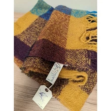 I LOVE H81 Plaid Blanket Scarf Wool Acrylic Blend Blue Brown Yellow