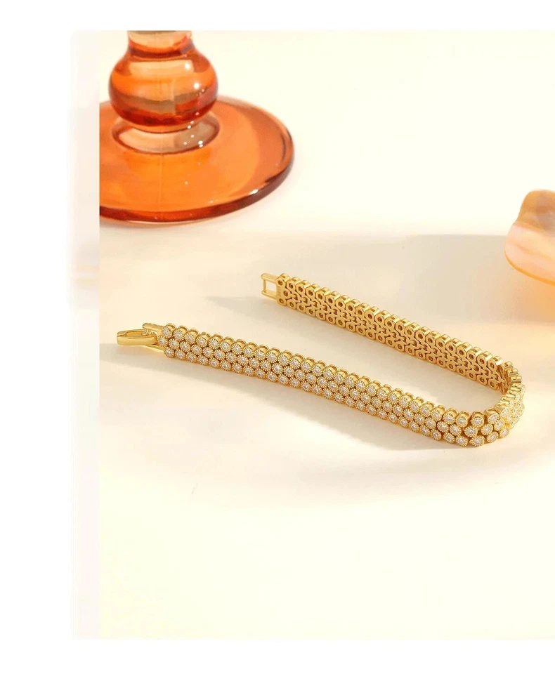 6ct 3row Bezel F VS Lab Grown Diamond Tennis Bracelet 14k Yellow Gold Over 7.5" - Image 2 of 2