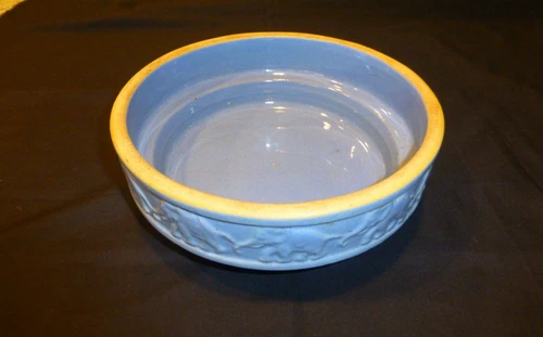 Brush McCoy Elephants on Parade Blue Bowl, Vintage -early 1900s  Excellent!