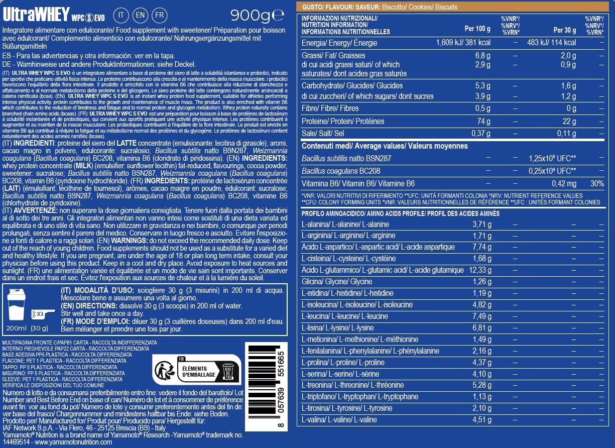 Yamamoto Ultra Whey WPC S EVO 900g | Proteine Pura Massa - 3