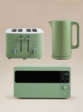Kettle Toaster Microwave Kitchen Set Green Stylish Esential Modern Appliances UK
