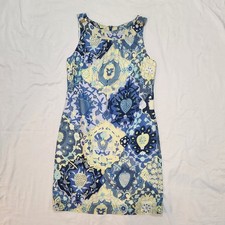 Talbots Blue Yellow Sheath Dress Sleeveless Petites Size 4p
