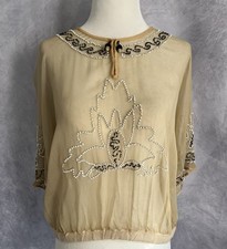 Vintage Antique c.1910 Edwardian Beaded Champagne Sheer Silk Tea Blouse Custom