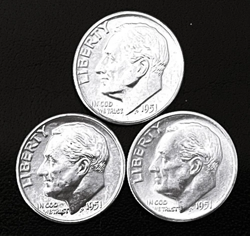 1951  P-D-S 10c SILVER Roosevelt Dimes.  Year Set,  GEM BU FTB (cNote)  (R195)