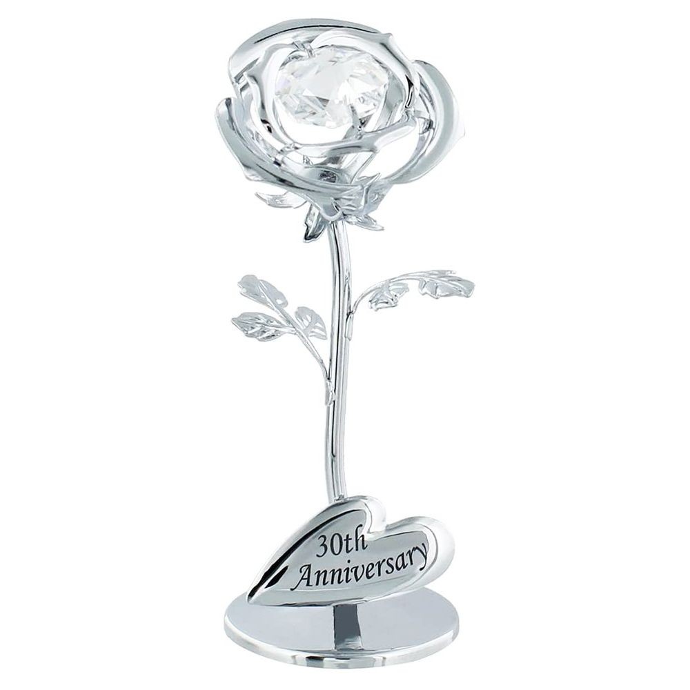 Modern ""30th Anniversary"" Silver Plated Flower with Clear Swarovski Crystal B...