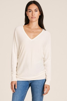 Minnie Rose Silk V-Neck Sweater XS White Quiet Luxury Coastal Minimal Classic
