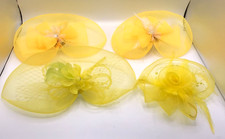 FASCINATOR HAT LOT YELLOW NETTING PEARLS RHINESTONE FEATHER EMBELLISHMENTS ALL 4