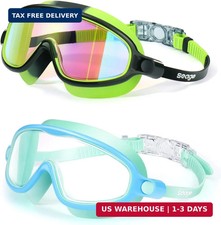 Seago Swim Goggles 2 Pack Anti-Fog Anti-UV Wide View Swimming Goggles for Kids 3