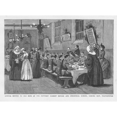WESTMINSTER Newport Market Refuge & Industrial School Dinner Antique Print 1887