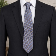 Van Heusen Mens Tie NWT 100 Silk Stain Shield Multi Grid Blue Purple Necktie