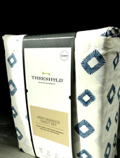Threshold Queen Size Performance Sheet Set 100 Cotton Blue Lattice Brand new 