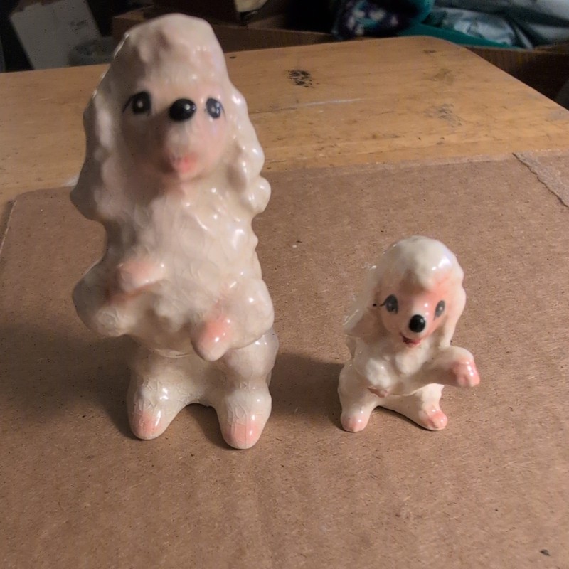 Vintage Poodle Family Japan Porcelain Figurines Porcelain Japan Set of 2