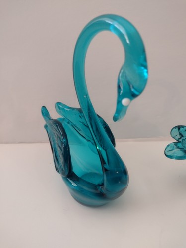 Set Of 3 Hand Blown Art Glass Swan Cobalt Blue Figurine White Eyes Bird - Bild 2 von 8