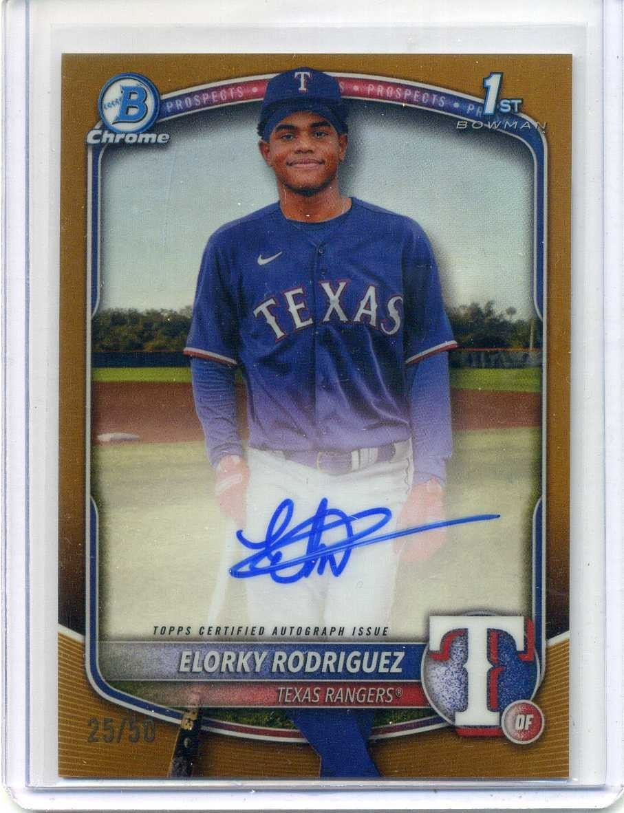 2025 Bowman Chrome Elorky Rodriguez Auto Gold Refractor 1st Prospect #'d 25/50