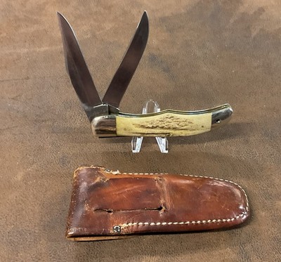 VINTAGE CASE XX STAG FOLDING HUNTER KNIFE 5265 SAB W/ LEATHER