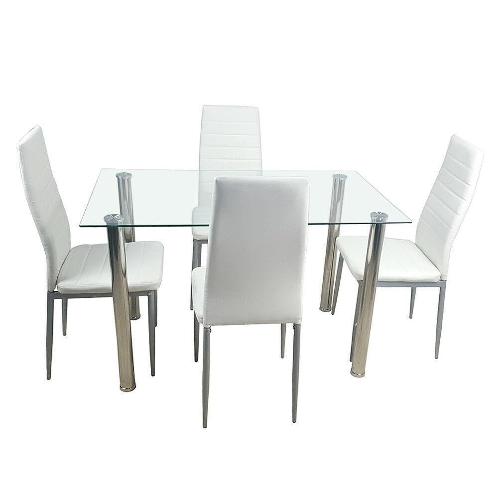 5 Piece Dining Table Set Glass Table and 4 PU Chairs for Kitchen Dining Room