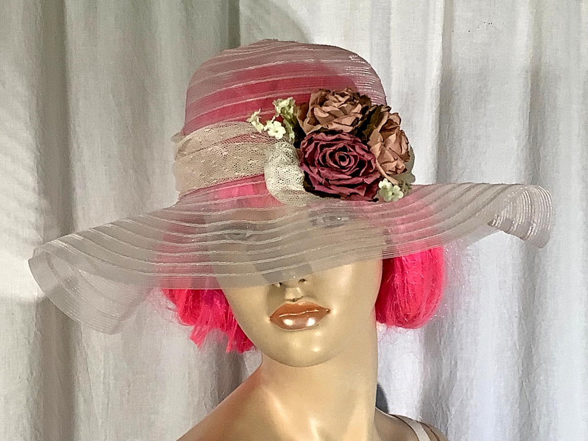 Vintage sheer Garden wedding Hat white Wide Brim horsehair  display picture 2
