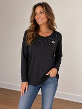 NWOT Karen Kane Women Sz Small Stretchy Rhinestones Star Dressy Fleece Top Tunic